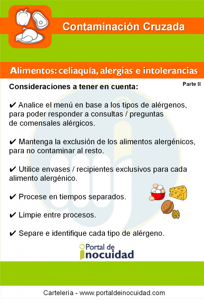 Cartelería PI. Contaminación cruzada. Alimentos: celiaquía, alergias e intolerancias. Parte II.