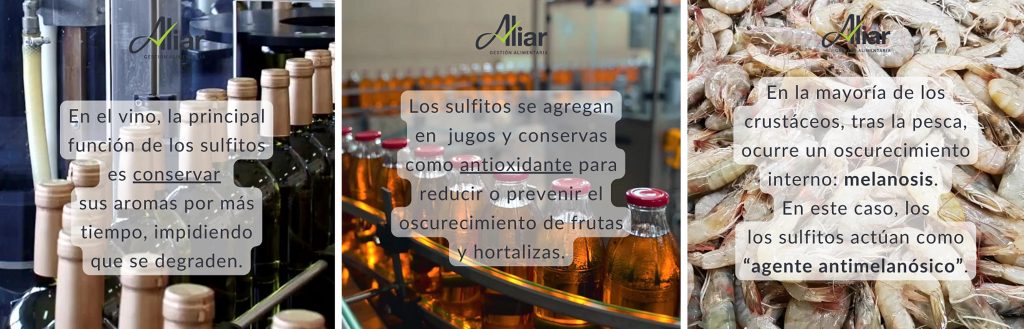 Sulfitos. Ejemplos funciones como aditivo alimentario.